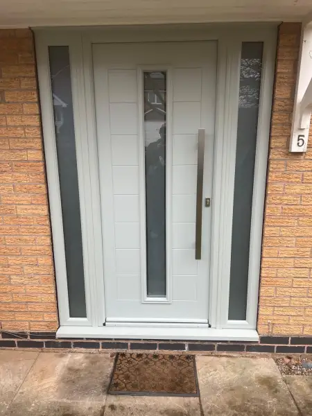 Agate composite door with uPVC agate grey side panels.: Swipe To View More Images