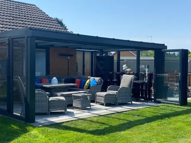 Glass room installed by us along with Aluminium bifold doors.: Swipe To View More Images