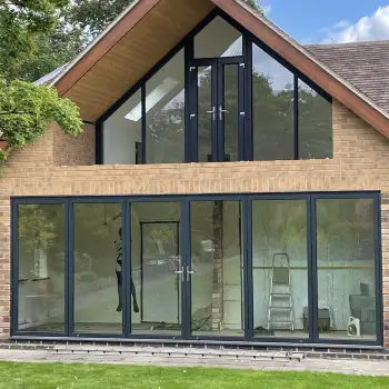 Anthracite Grey aluminium bifold. Double doors with shaped frames.: Click Here To View Larger Image