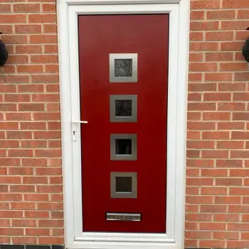 Red uPVC door with white frame.: Click Here To View Larger Image