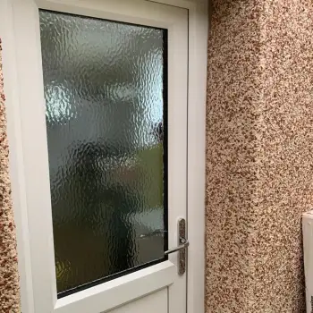 White uPVC door with minster obscured glass.: Click Here To View Larger Image