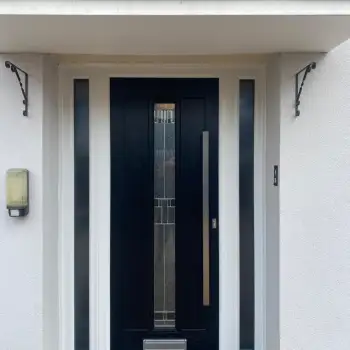 uPVC side panels with composite door in black.: Click Here To View Larger Image